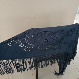 Origami Grayish Blue Fringe Wrap Shawl